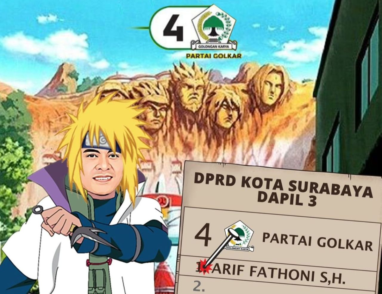 Hadirkan Politik Menyenangkan, Ketua Golkar Surabaya Pasang Banner Tokoh Anime