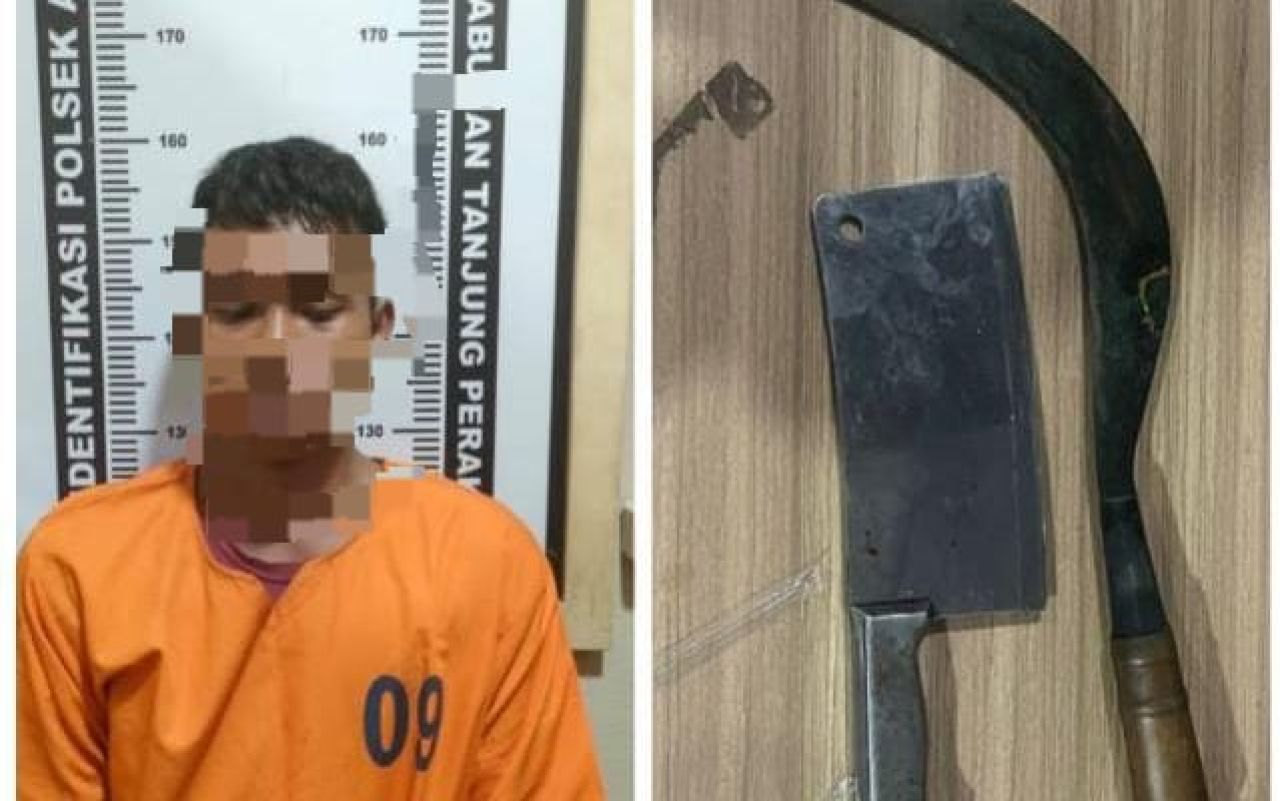 terduga pelaku bersama barang bukti
