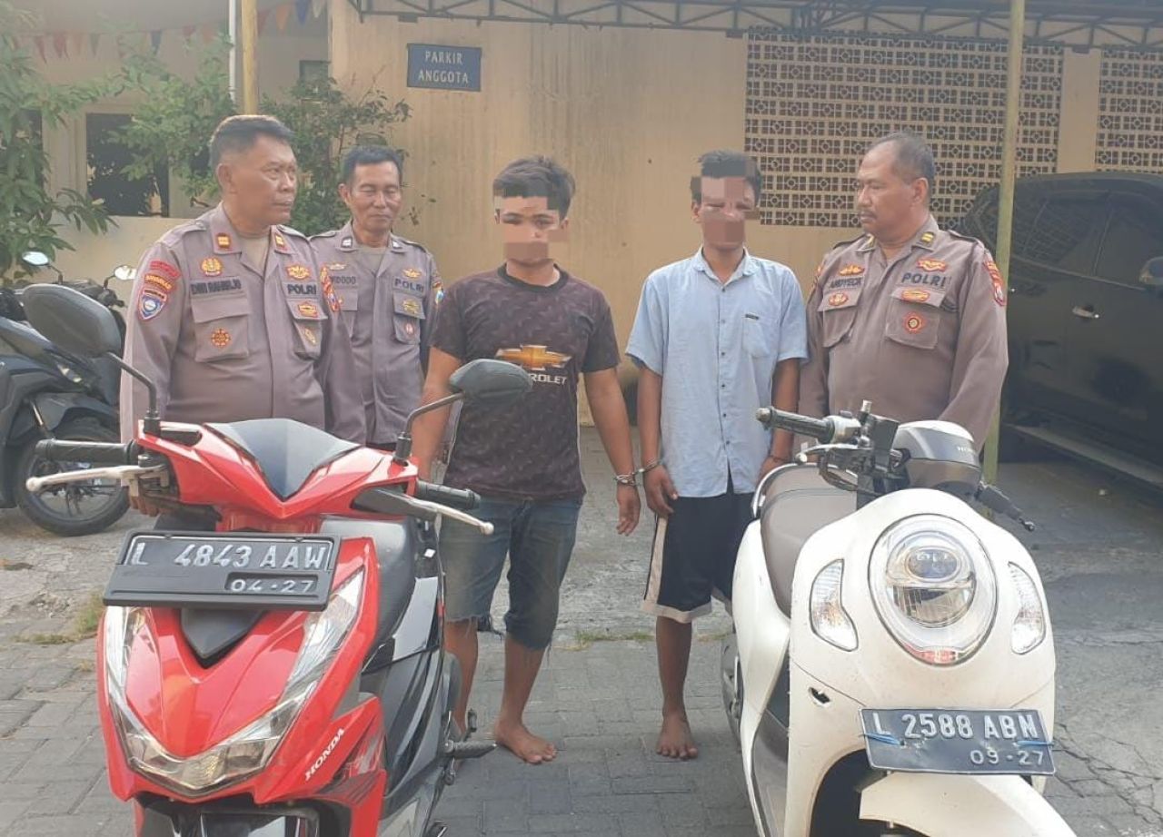 Dua Terduga Pelaku Pencurian Sepeda Motor di Bulak Banteng Lor Digelandang Polisi
