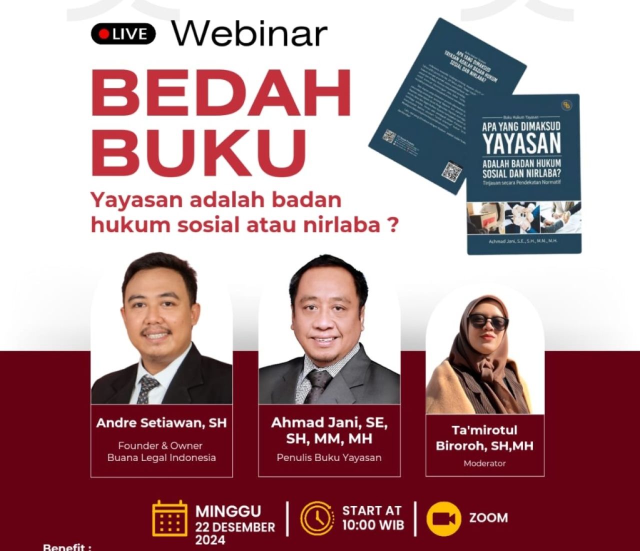 BLI Akan Bedah Buku Yayasan Adalah Badan Hukum Sosial dan Nirlaba Melalui Webiner