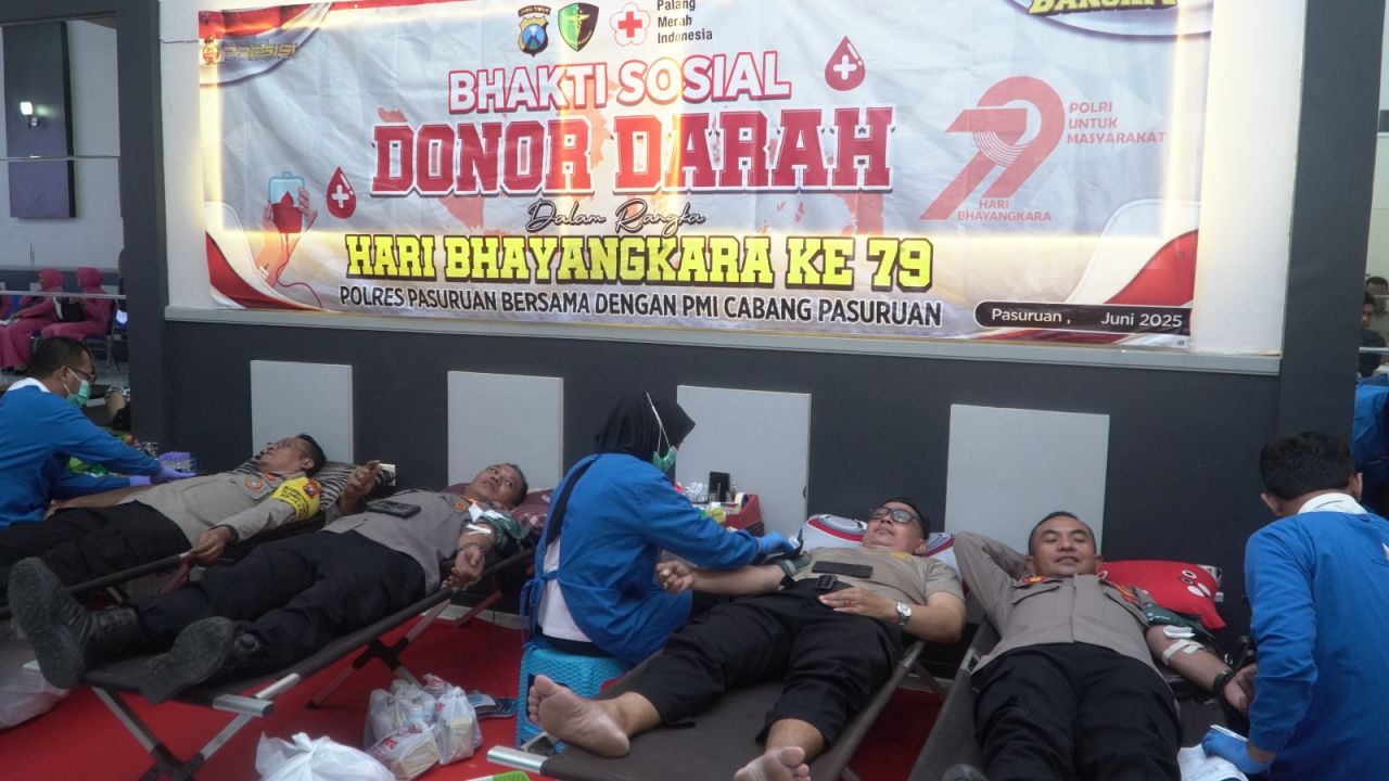 Donor Darah Sambut Hari Bhayangkara ke-79, Polres Pasuruan Libatkan Jajaran Polsek
