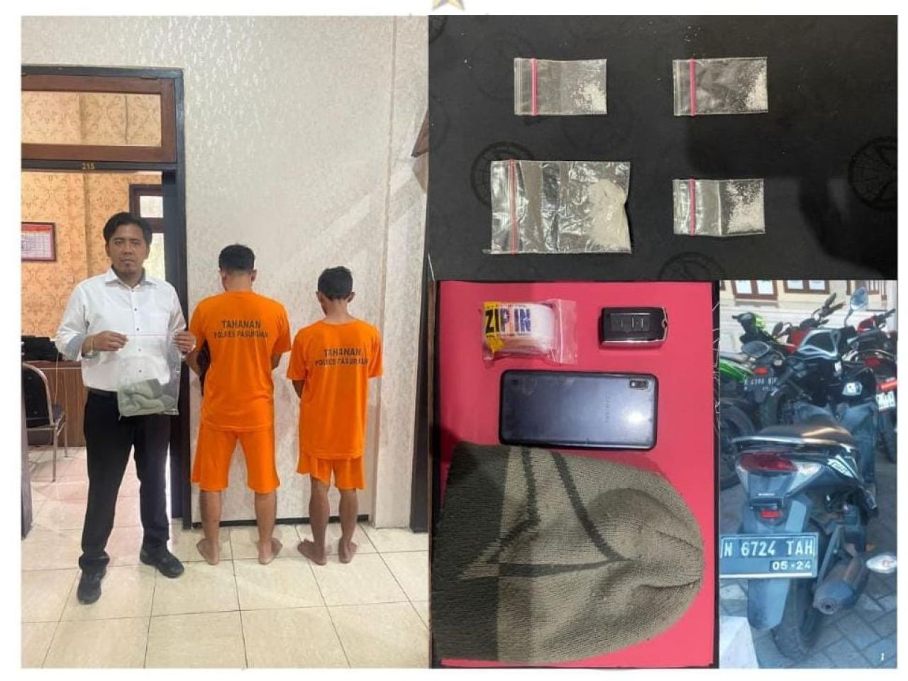 Dua tersangka dan barang bukti yang disita polisi