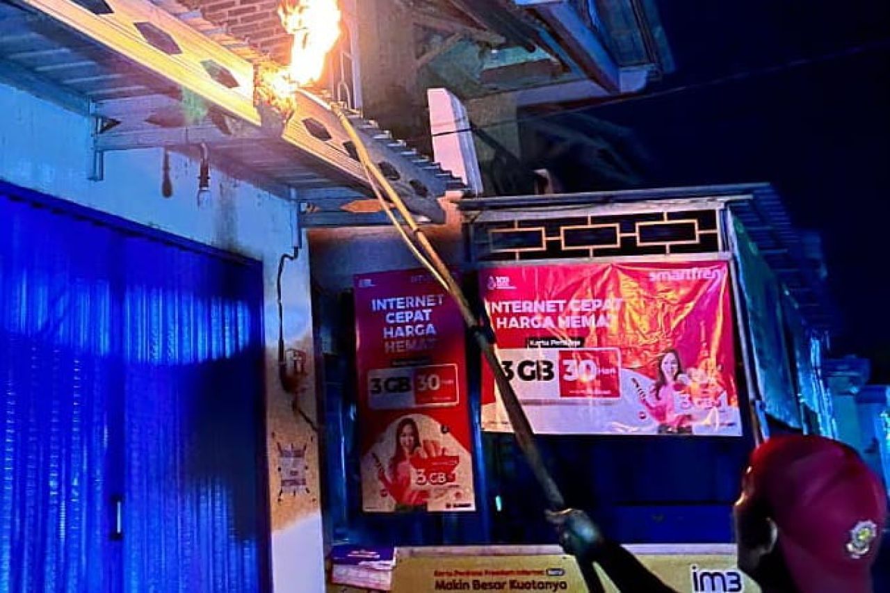 Petugas damkar saat bakar sarang Tawon Vespa